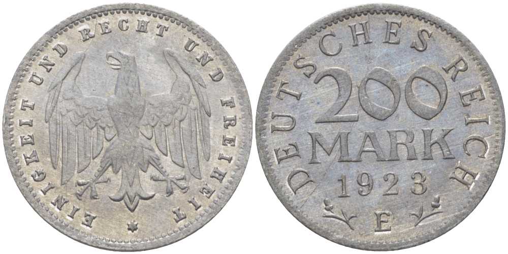 ГЕРМАНИЯ 200 МАРОК 1923 E KM 35, J. 304, Weege 22 алюминий 261-825