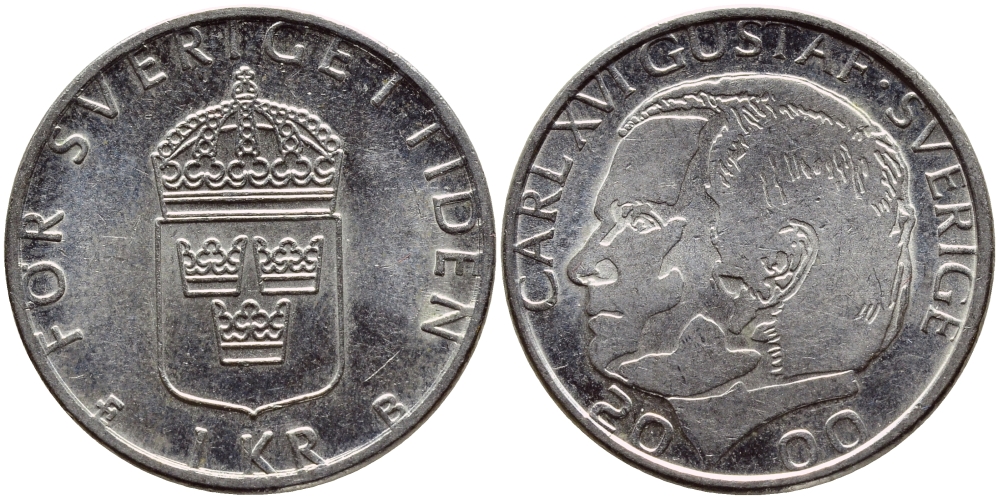 Швеция 1 крона 2000 Карл XVI Густав (1973- ) KM 852а медно-никель 4364-2033