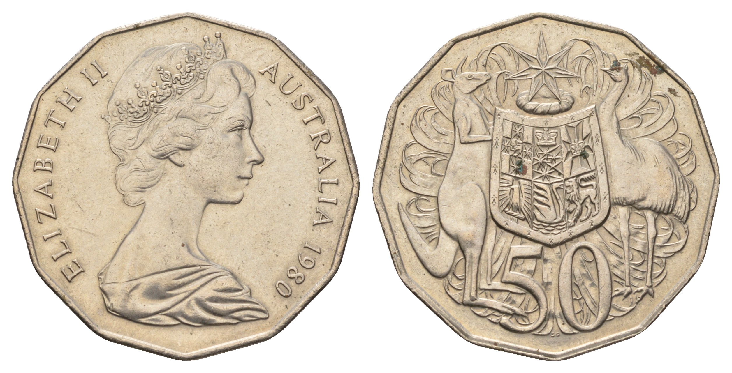 Австралия 50 центов 1980 Елизавета II (1952-2022), герб, кенгуру KM 68 медно-никель 4683-935