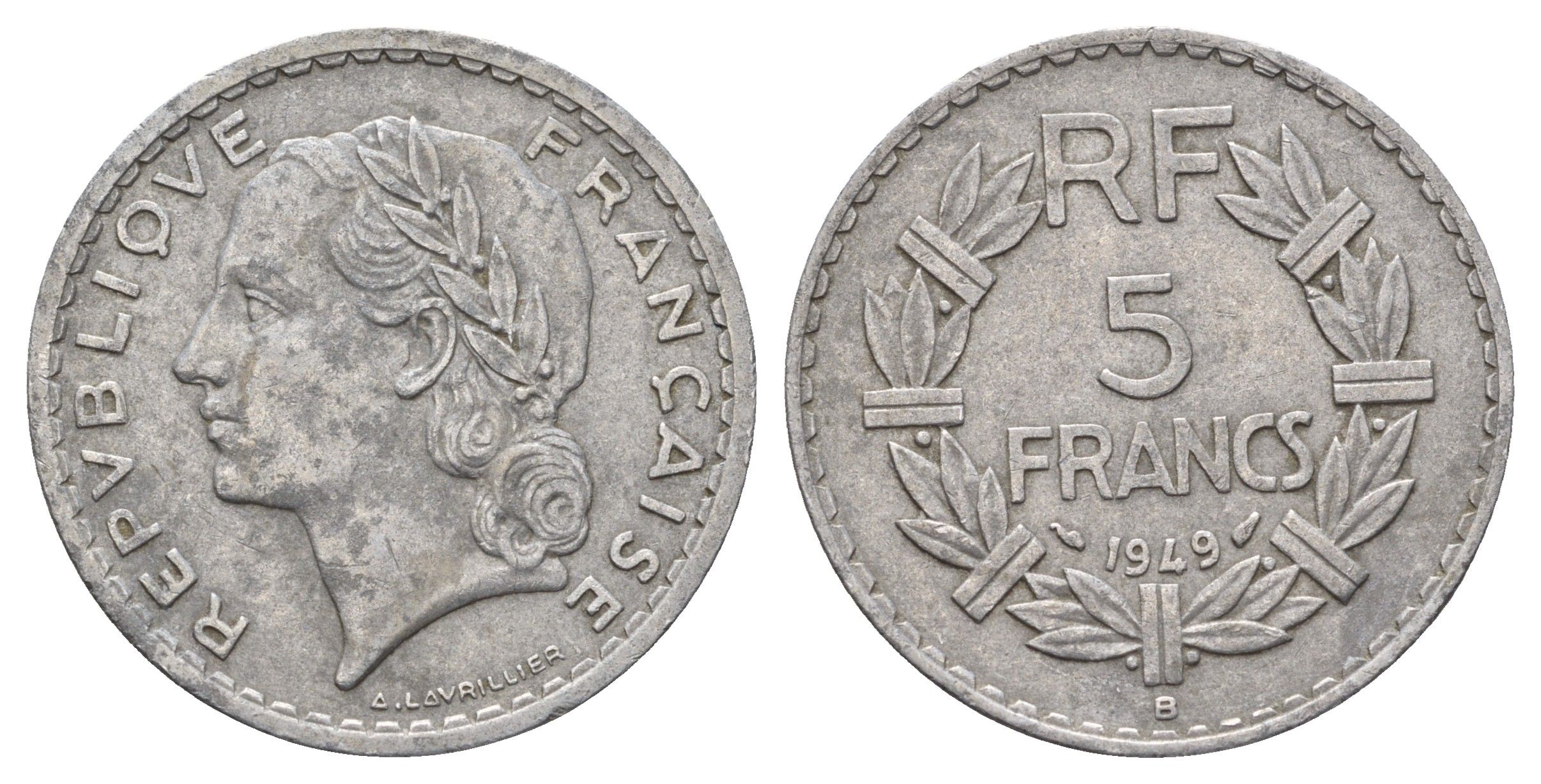 Франция 5 франков 1949 B KM 888b.2, Le Franc 339.19 алюминий 4634-731