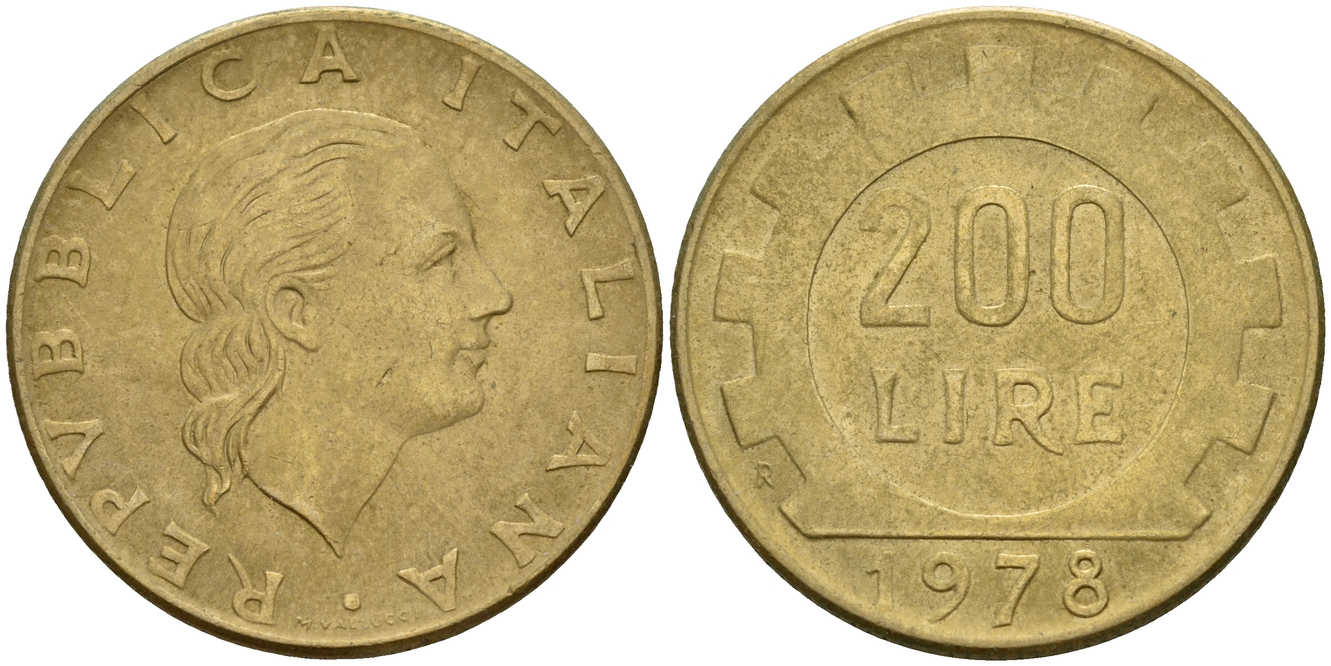 Италия 200 лир 1978 R, шестерня KM 105 алюминиевая бронза 4601-1051