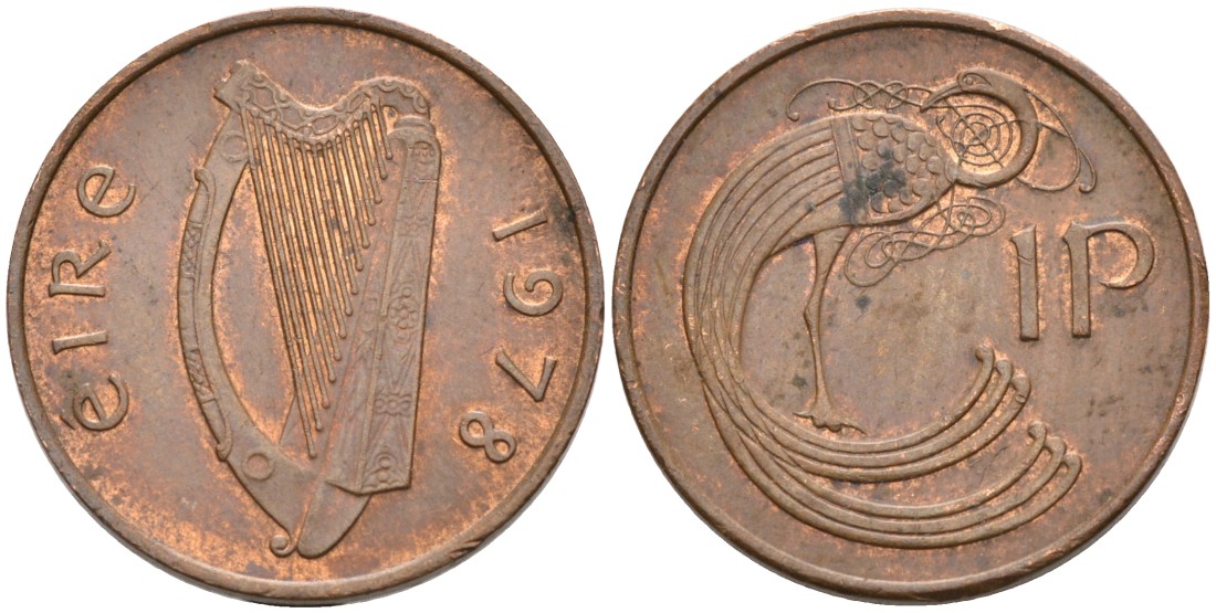 Ирландия 1 пенни 1978 птичка KM 20 бронза 92-147