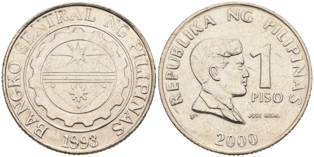 Филиппины 1 писо 2000 Хосе Рицаль KM 269 медно-никель 4556-1154