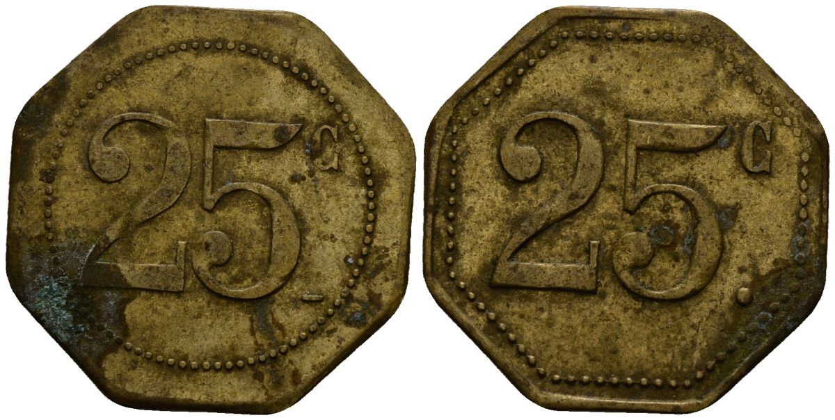 Франция 25 сантимов XIX-XX век ресторанный жетон латунь 4166-544