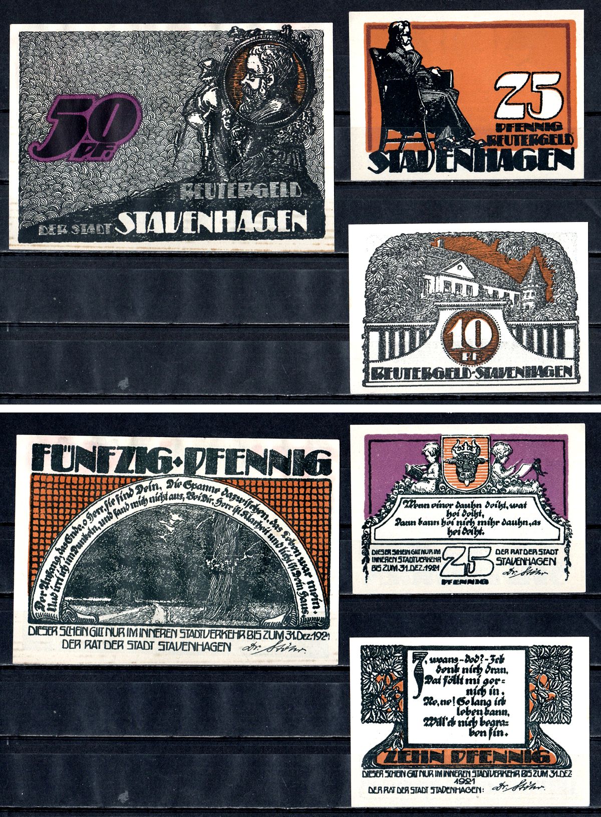 Штафенхаген (Мекленбург-Шверин) полный набор из 3 нотгельдов (10, 25 и 50 пфеннигов) 1921 Mehl Grabowski 1257.2 бумага UNC (пресс) 7556-56-3-2