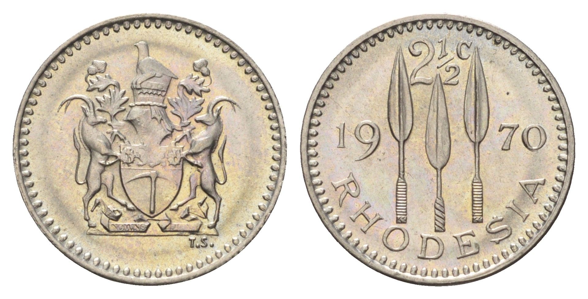 Родезия 2 1/2 цента 1970 год-тип KM 11 медно-никель UNC 4659-265