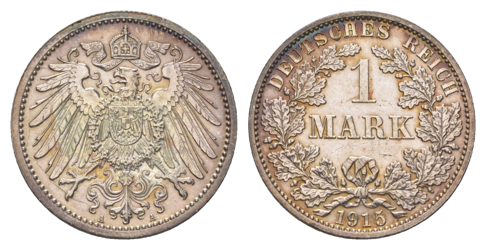 Германия 1 марка 1915 A, Вильгельм II (1888-1918) KM 14, J. 17 серебро aUNC 4626-251