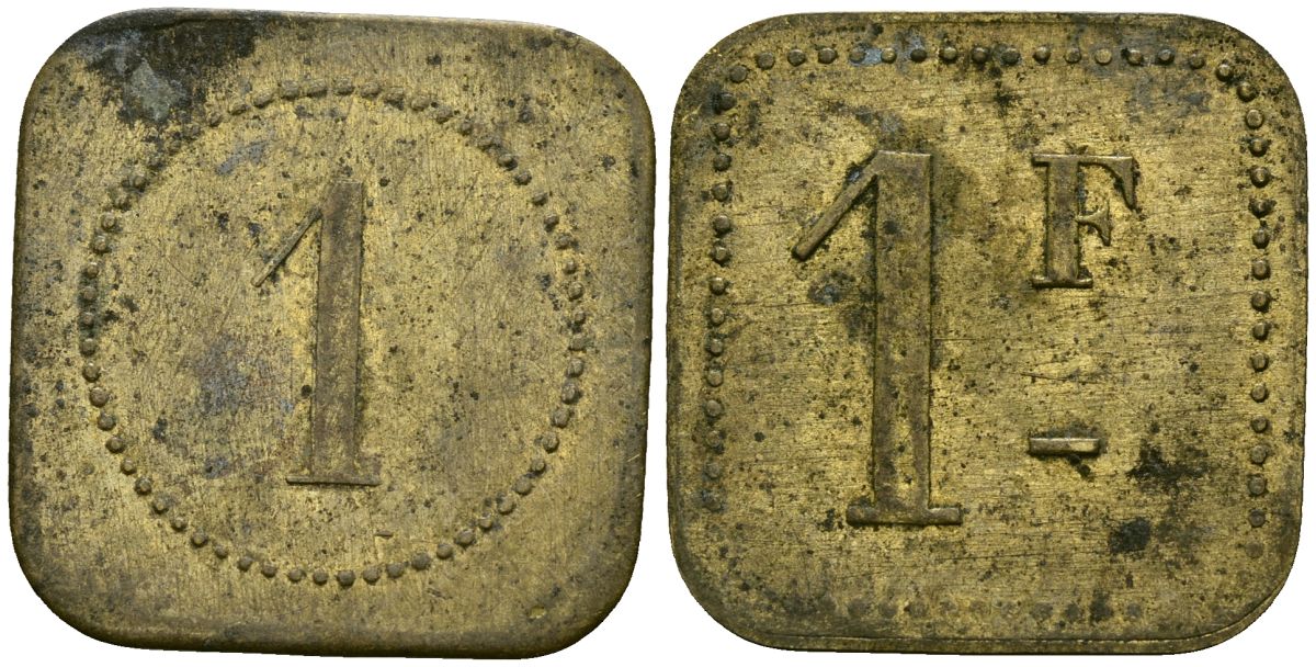 Франция 1 франк XIX-XX век ресторанный жетон латунь 4166-843