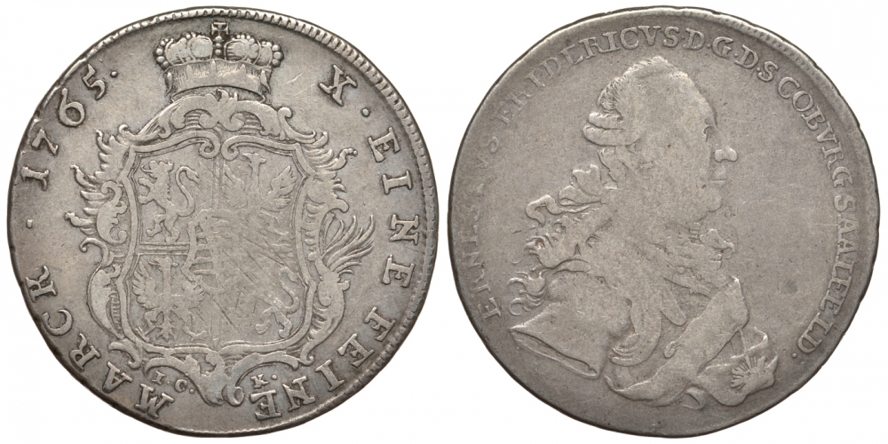 Саксен-Кобург-Заальфельд 1 талер 1765 IC-K, Эрнст Фридрих (1764-1800) KM 45, Dav.2752 серебро 00-809-22