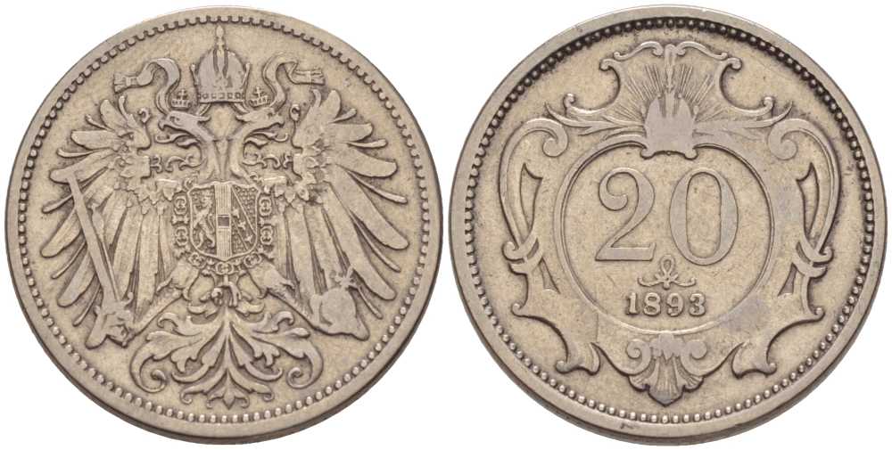 АВСТРИЯ 20 ГЕЛЛЕРОВ 1893 АВСТРО-ВЕНГЕРСКАЯ ИМПЕРИЯ KM 2803 никель 201-347