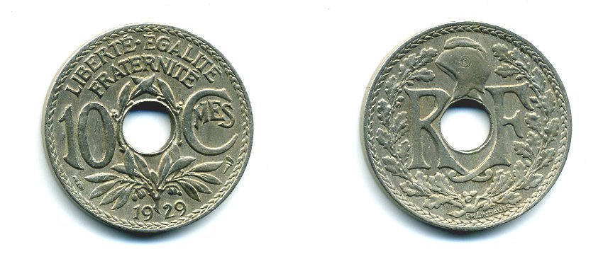 ФРАНЦИЯ 10 САНТИМОВ 1929 KM 886a медно-никель 23-915