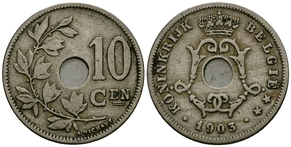 Бельгия 10 сантимов 1903 Belgie KM 49 медно-никель 4172-1123