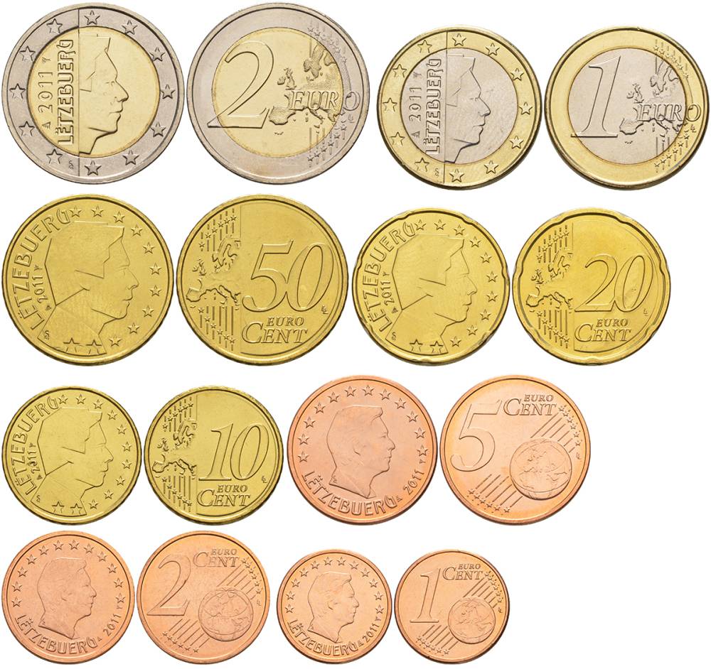 Люксембург евронабор 8 монет 2011 1, 2, 5, 10, 20, 50 евроцентов, 1, 2 евро UNC 183-431