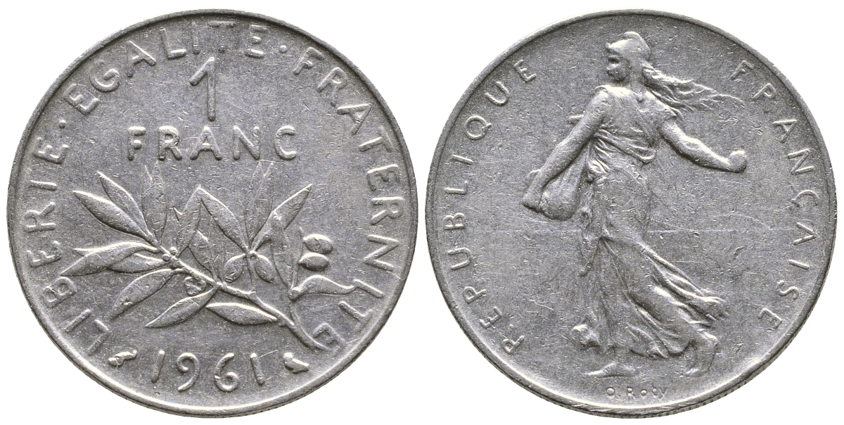 ФРАНЦИЯ 1 ФРАНК 1961 СЕЯТЕЛЬ KM 925.1 никель 3999-1224