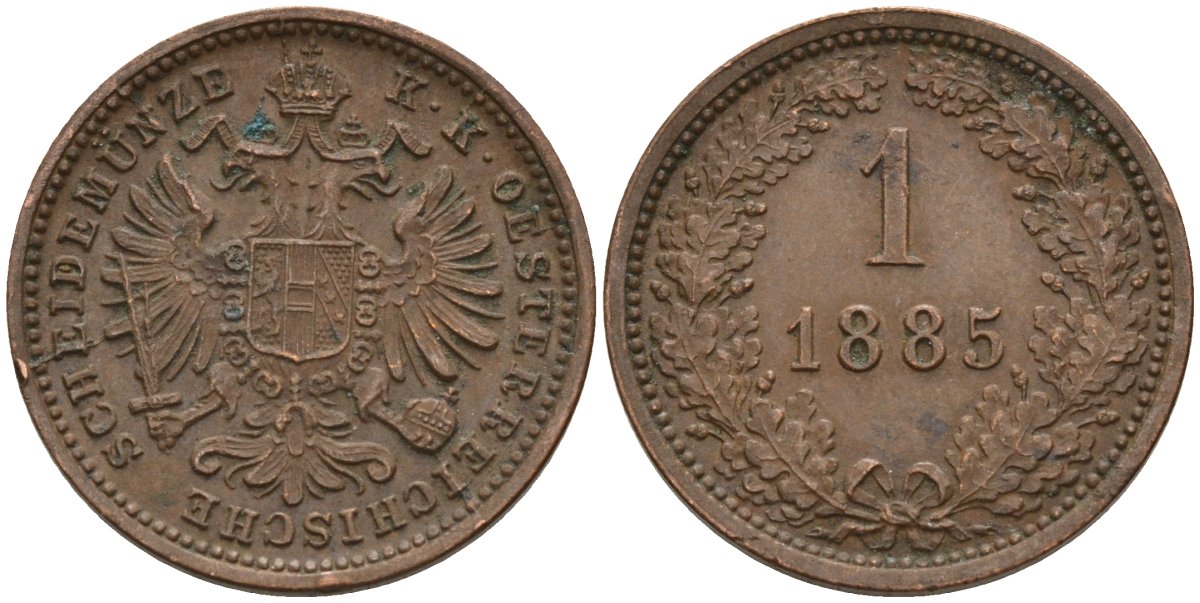 Австрия 1 крейцер 1885 Франц Иосиф (1848-1916) KM 2187 медь 4151-1261