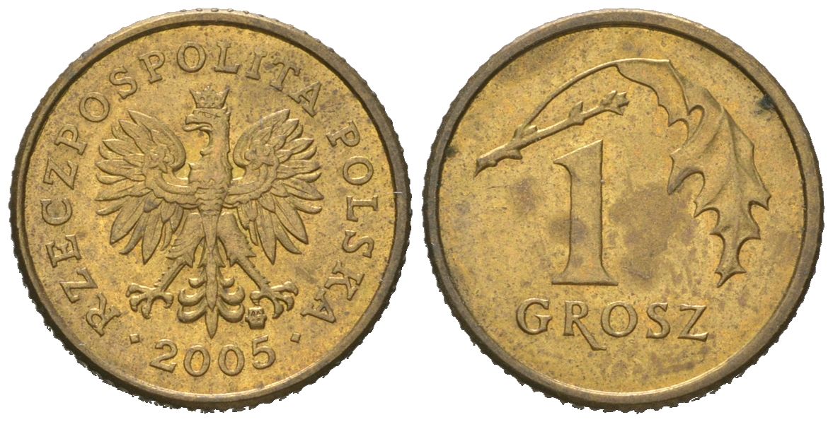 Польша 1 грош 2005 MW KM 276, Parchimowicz 701n латунь aUNC 4618-253