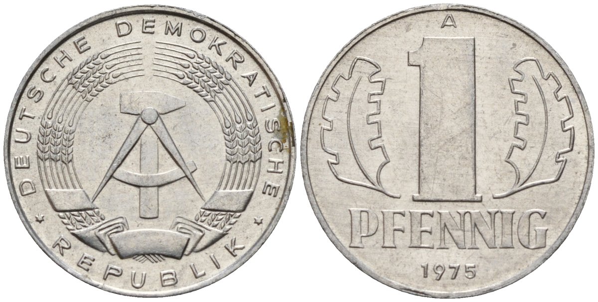 ГДР 1 пфенниг 1975 A KM 8.1 алюминий 4189-519