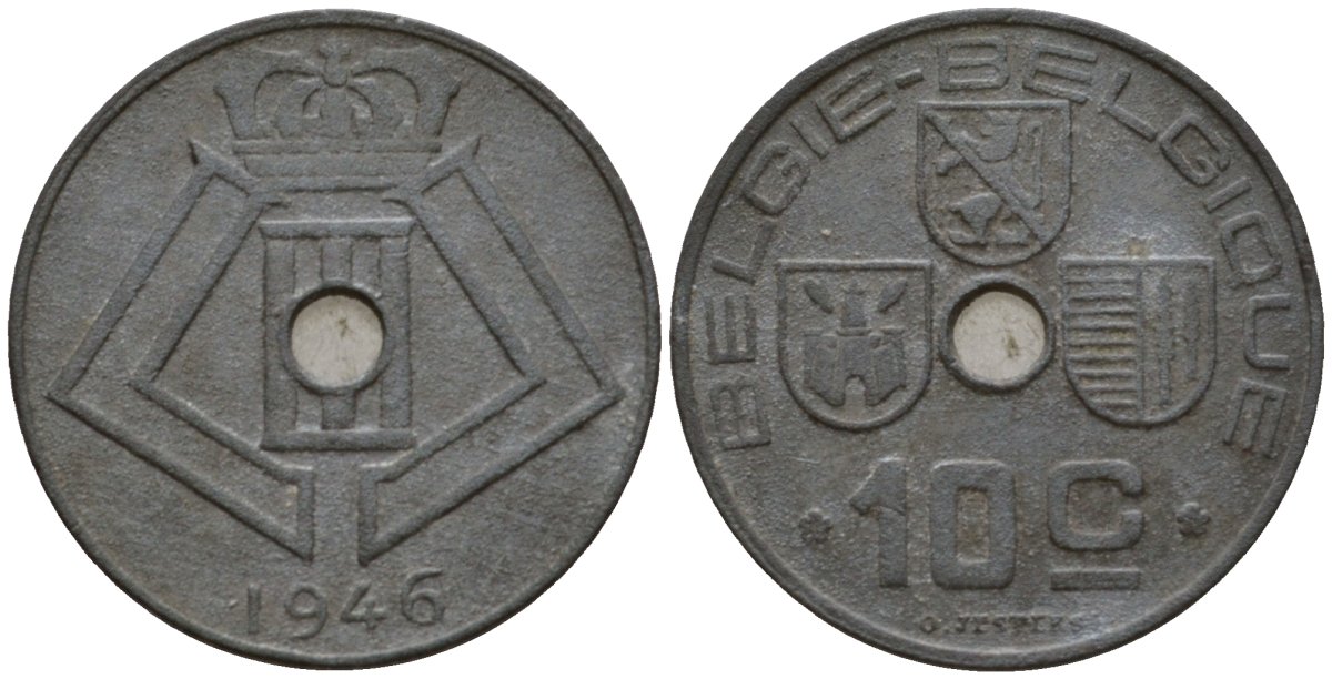 Бельгия 10 сантимов 1946 Belgique - Belgie KM 125 цинк 99-957