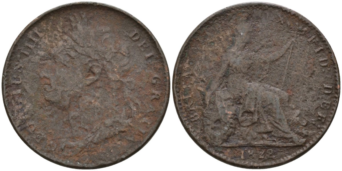 Великобритания 1 фартинг 1822 Георг IV (1820-1830) KM 677, Spink 3822 медь 4146-357
