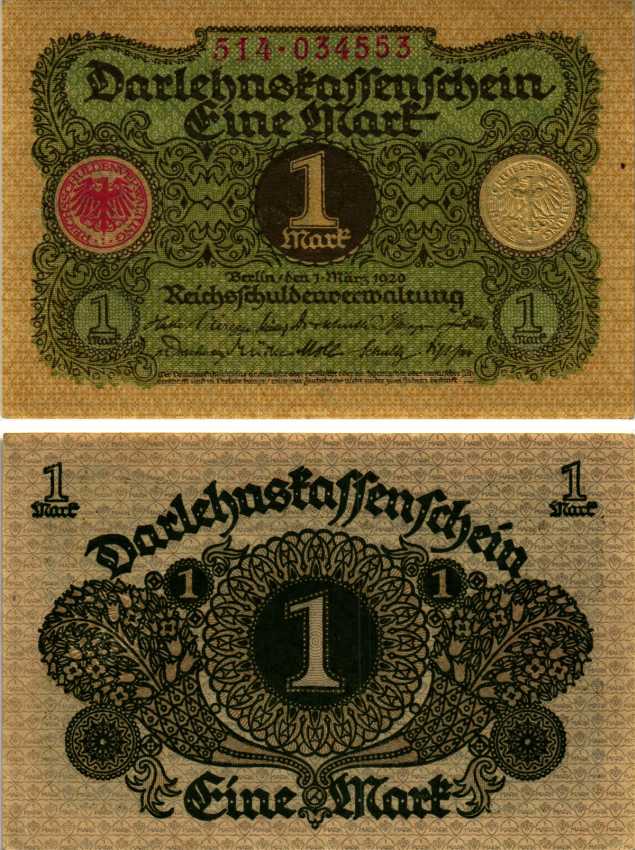 ГЕРМАНИЯ 1 МАРКА 1920 1 МАРТА 1920 Pick 58 бумага UNC (ПРЕСС) 7523-17-1-2