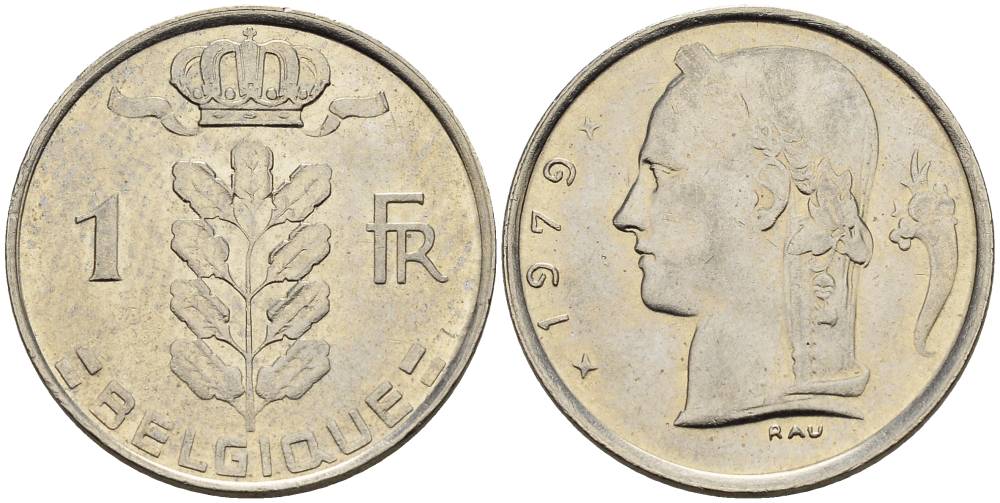 БЕЛЬГИЯ 1 ФРАНК 1979 BELGIQUE KM 142.1 медно-никель 4546-523
