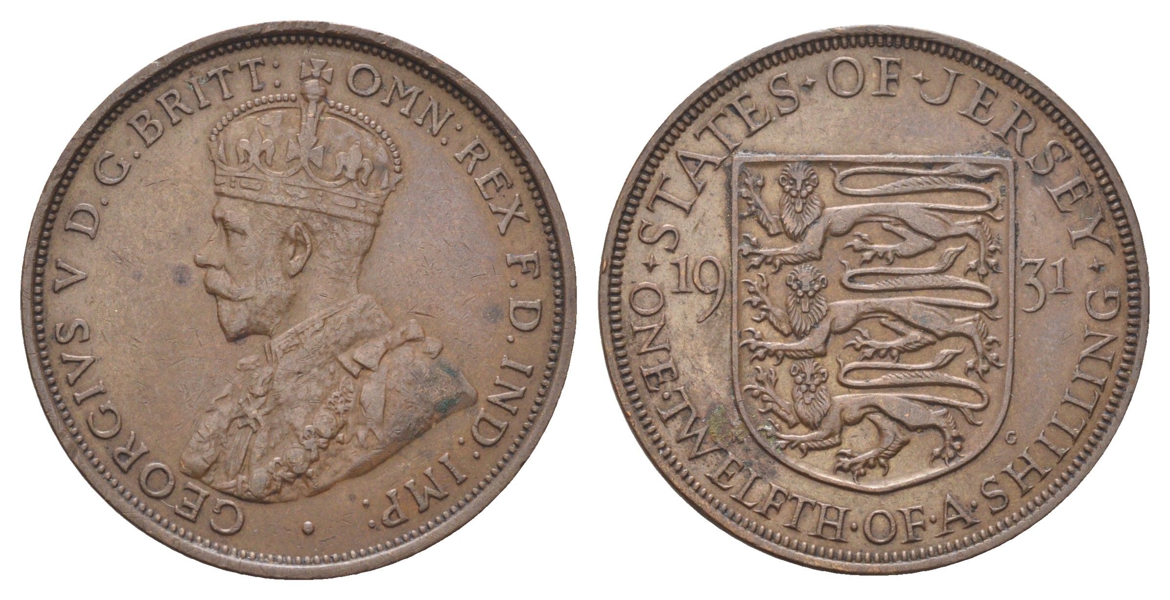 Джерси 1/12 шиллинга 1931 Георг V (1910-1936) KM 16 бронза 4692-931
