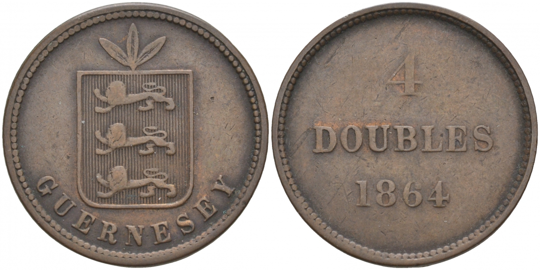 Гернси 4 дабла (дубля) 1864 KM 5 бронза 3853-1223