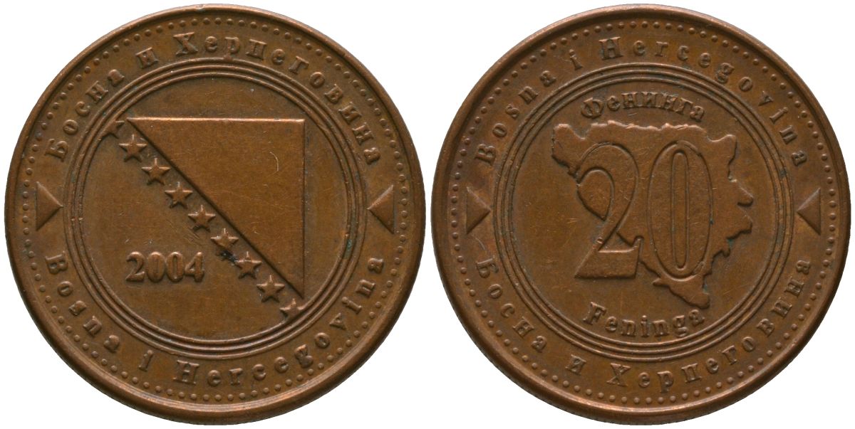 Босния и Герцеговина 20 фенингов 2004 KM 116 сталь плакированная медью 4551-832