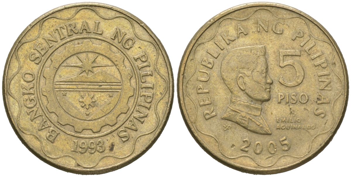 Филиппины 5 писо 2005 KM 272 никель латунь 4620-434