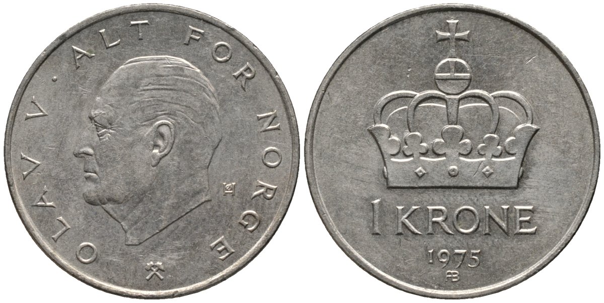 Норвегия 1 крона 1975 Улаф V (1958-1991) KM 419 медно-никель 4577-745