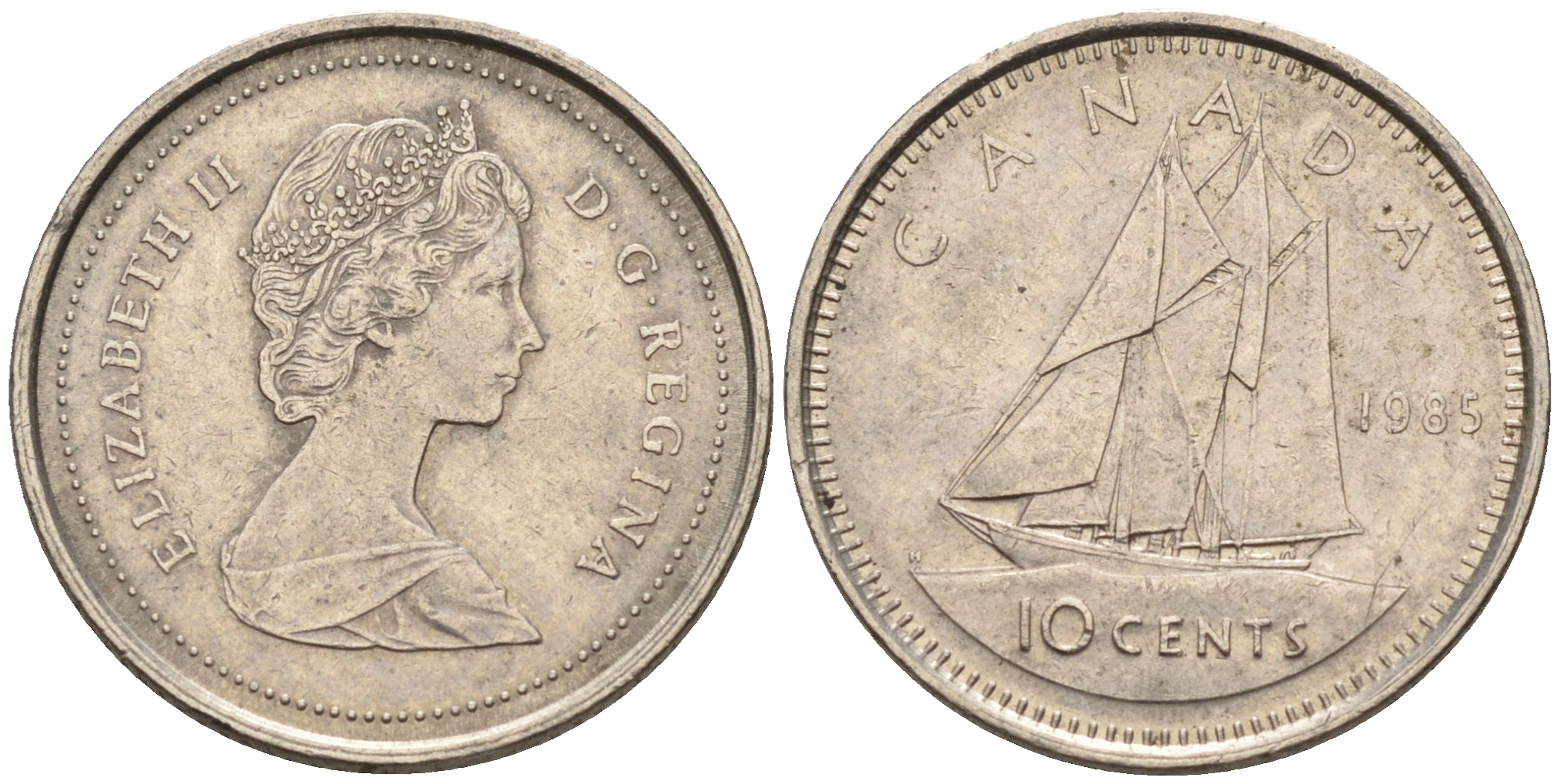 Канада 10 центов 1985 Елизавета II, парусник KM 77.2 никель    4147-364