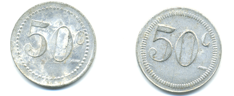 ФРАНЦИЯ 50 САНТИМОВ НАЧАЛО XX ВЕКА d 24 мм, вес около 1,0 гр., платежный жетон., платежный жетон алюминий 89-1111