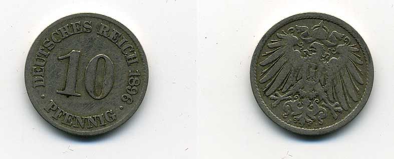 ГЕРМАНИЯ 10 ПФЕННИГОВ 1896 J KM 12, J. 13 медно-никель 35-514