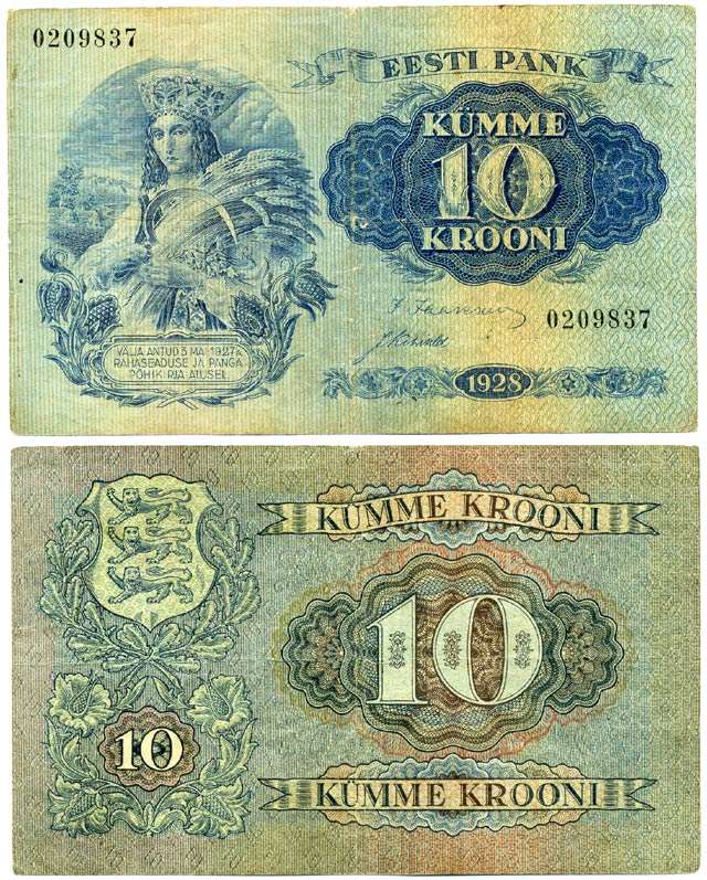 ЭСТОНИЯ 10 КРОН 1928 Pick 63а бумага 6262-15-2-1