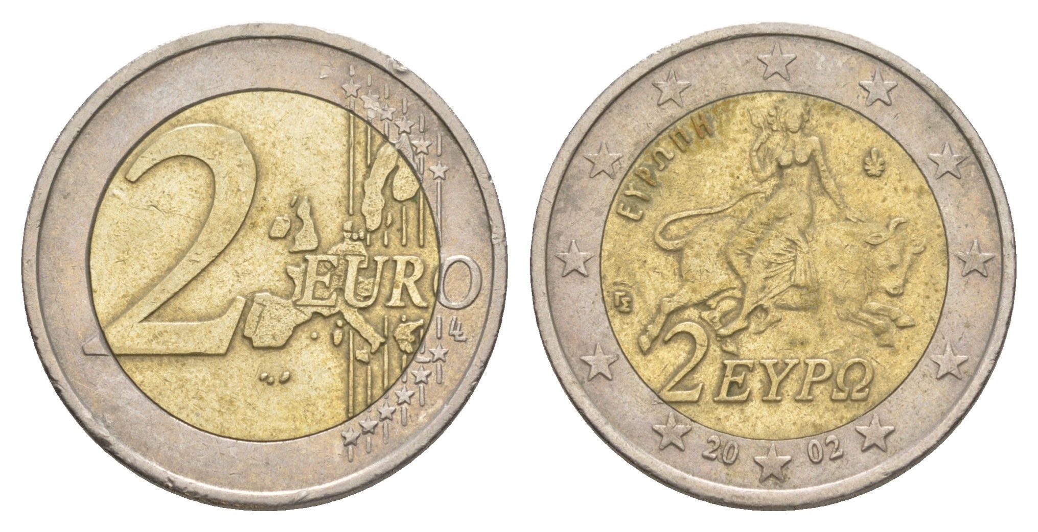 Греция 2 евро 2002 похищение европы KM 188 биметалл 4629-437