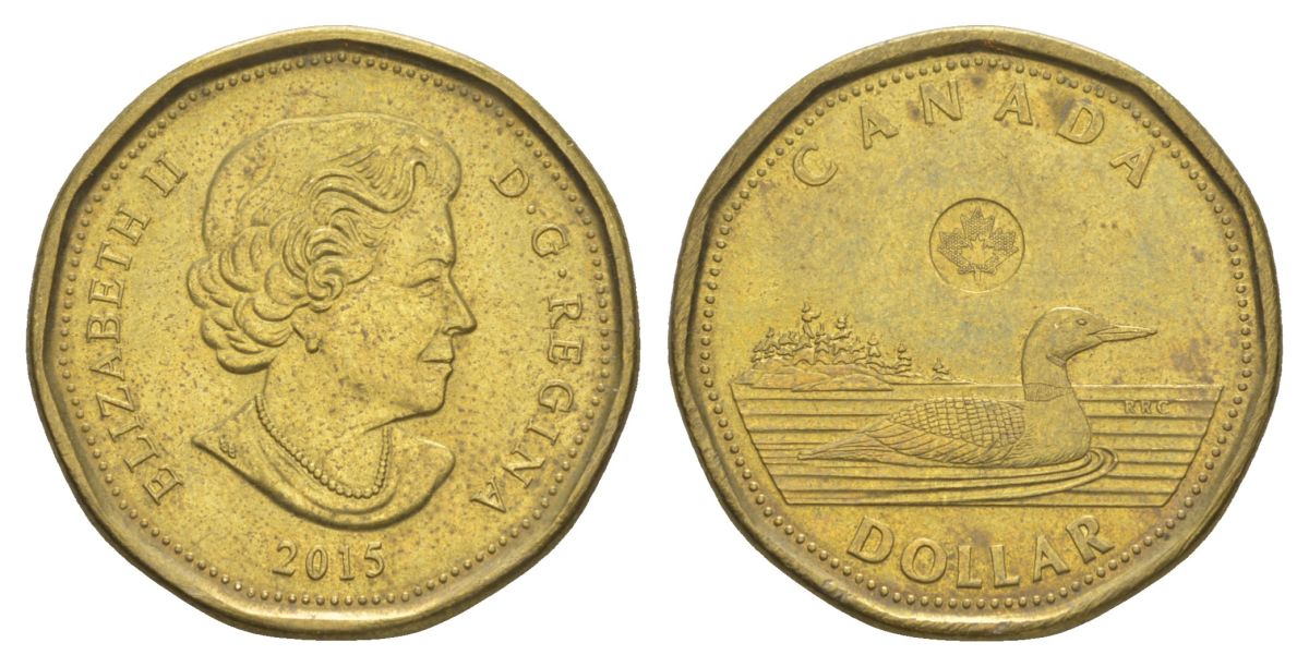 Канада 1 доллар 2015 Елизавета II (1952-2022), утка KM 1255 никель плакированный позолоченной бронзой 4631-827