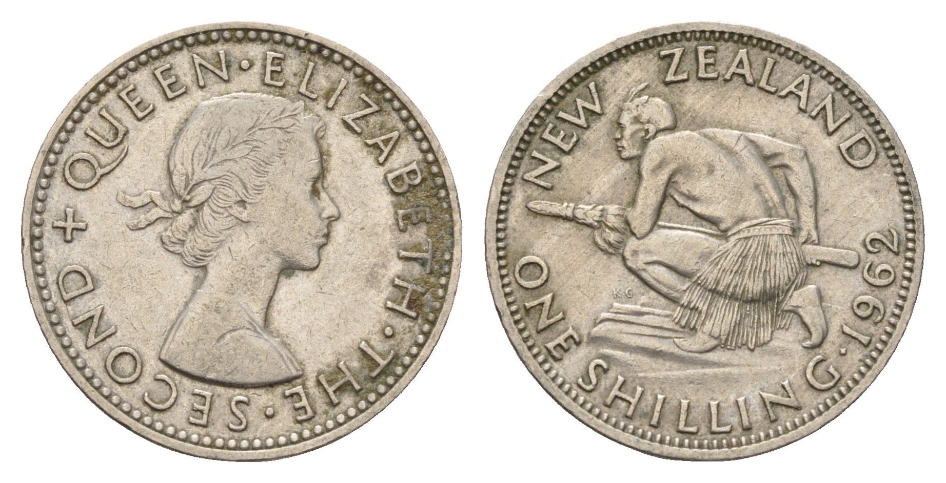 Новая Зеландия 1 шиллинг 1962 Елизавета II (1952-2022), абориген KM 27.2 медно-никель 4671-525