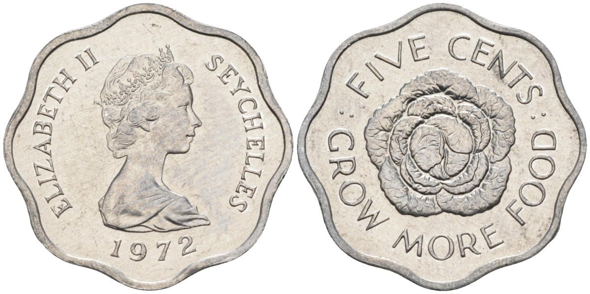 Сейшельские острова 5 центов 1972 FAO, цветок, Елизавета II KM 18 алюминий UNC 4588-634