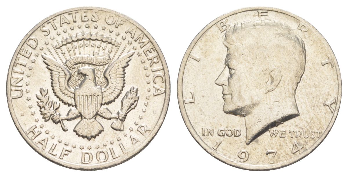 США 1/2 доллара (50 центов) 1974 Джон Кеннеди KM 202b медь плакированная медно-никелем aUNC 4536-531