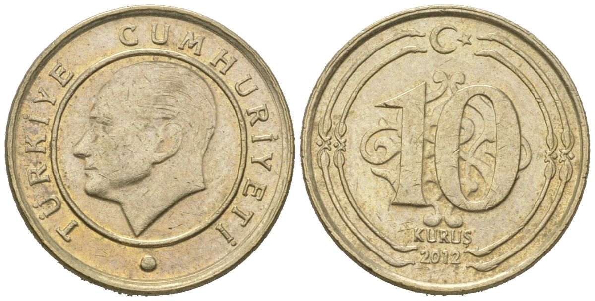 Турция 10 курушей 2012 KM 1241 медь цинк никель aUNC 4621-459