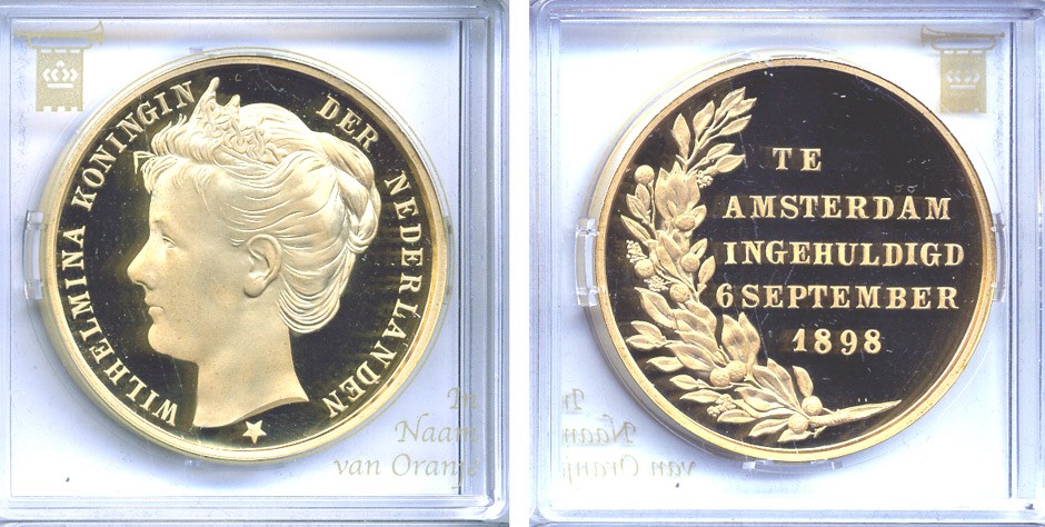 Нидерланды медаль ND 6 СЕНТЯБРЯ 1898 ГОДА КОРОНАЦИЯ КОРОЛЕВЫ ВИЛЬГЕЛЬМИНЫ бронза, позолота PROOF 5-3-1-79