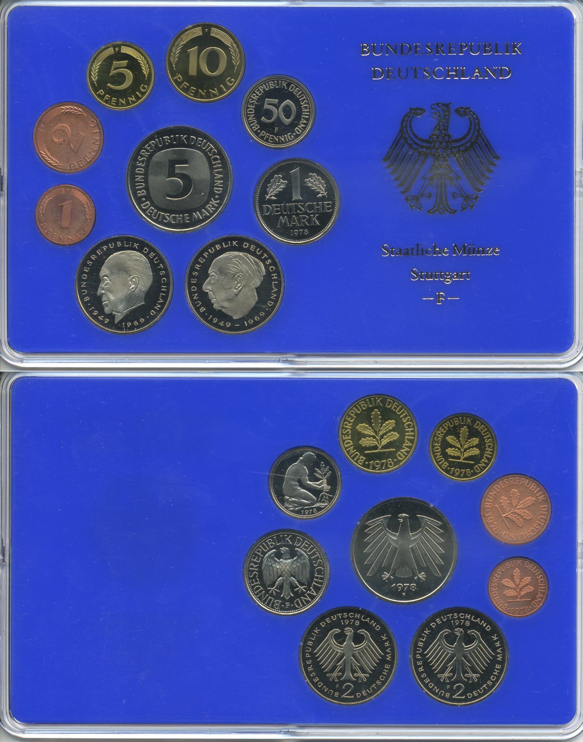 ФРГ набор из 9 монет 1978 F, официальный государственный набор, в пластике    PROOF  3540-3-2