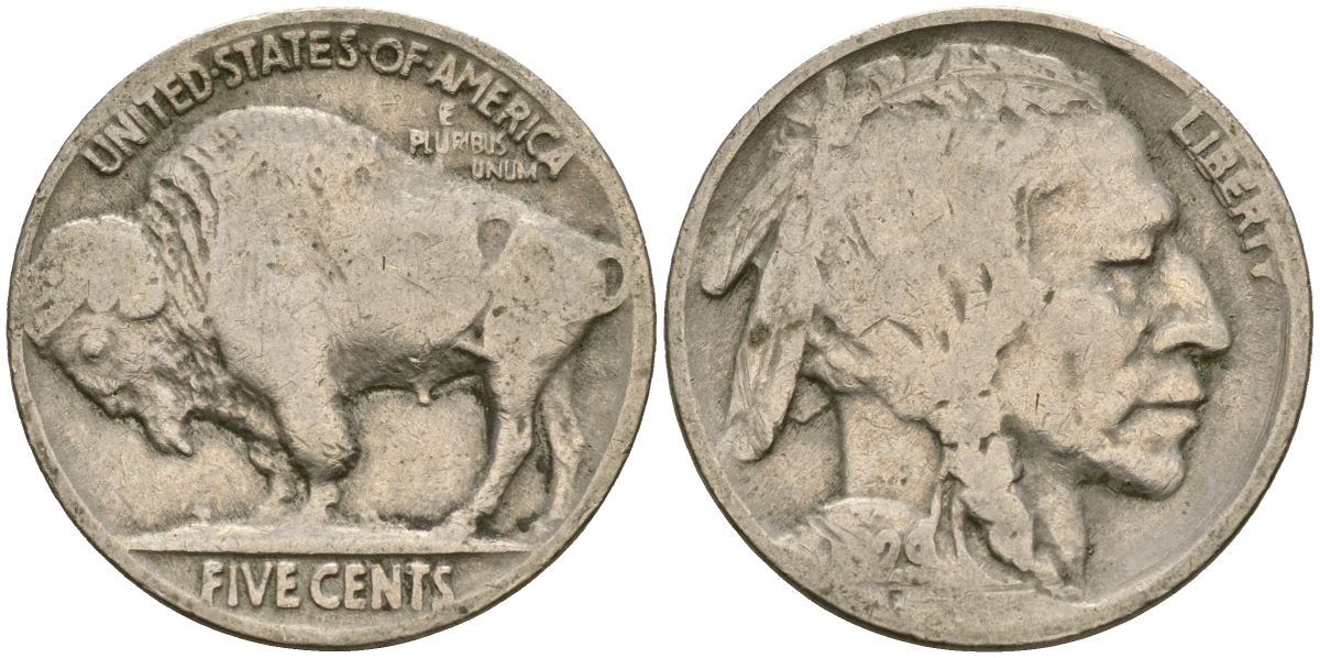 США 5 центов 1929 индеец, бизон KM 134 медно-никель 4523-334