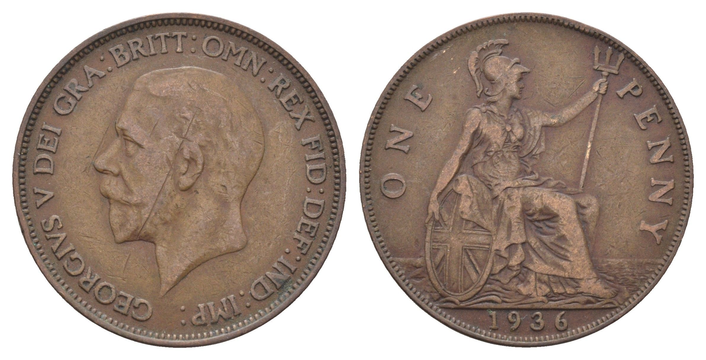 Великобритания 1 пенни 1936 Георг V (1910-1936) KM 838, Spink 4055 бронза 4661-745