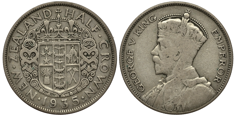 Новая Зеландия 1/2 кроны 1935 Георг V (1910-1936) KM 5 серебро 272-932