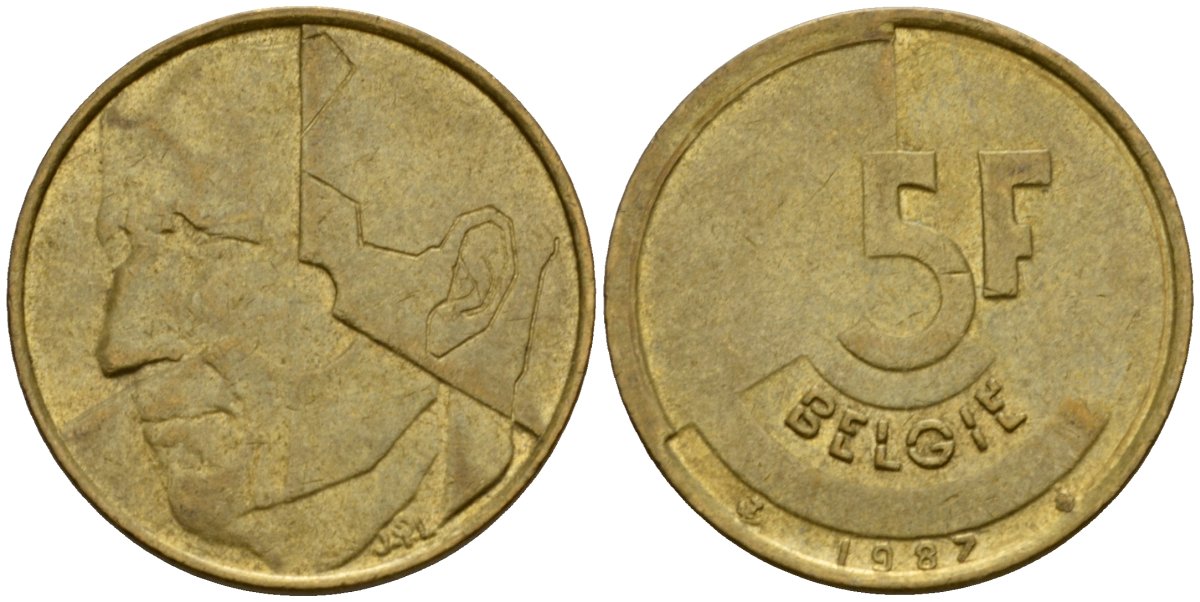Бельгия 5 франков 1987 Belgie, Бодуэн I (1951-1993) KM 164 алюминиевая бронза 4601-313