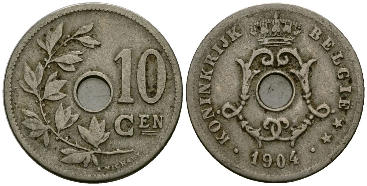 Бельгия 10 сантимов 1904 Belgie KM 53 медно-никель 4172-1154
