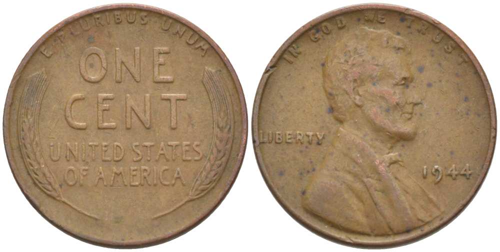 США 1 ЦЕНТ 1944 ЛИНКОЛЬН KM А132 медь цинк 218-448