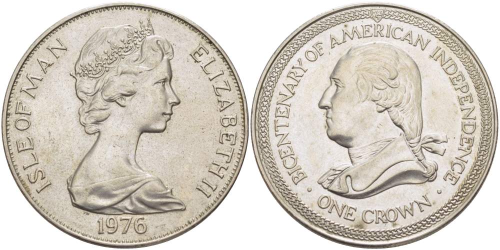 Остров Мэн 1 крона 1976 200 лет независимости США, Джордж Вашингтон KM 37 медно-никель 4527-315