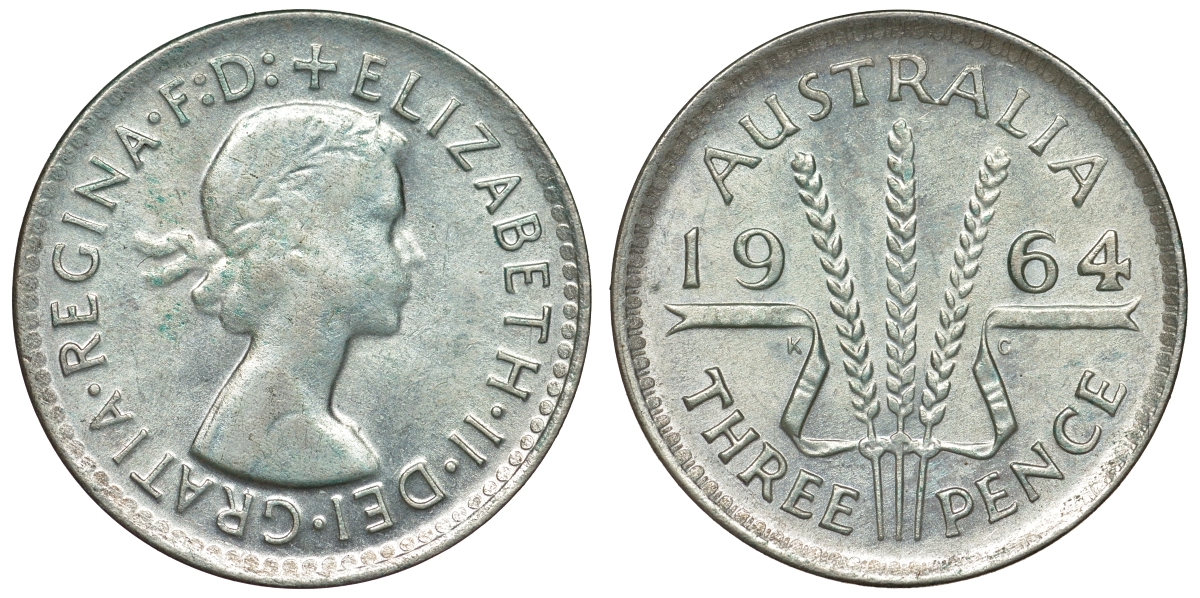 Австралия 3 пенса 1964 Елизавета II (1952-2022) KM 57 серебро 71-966